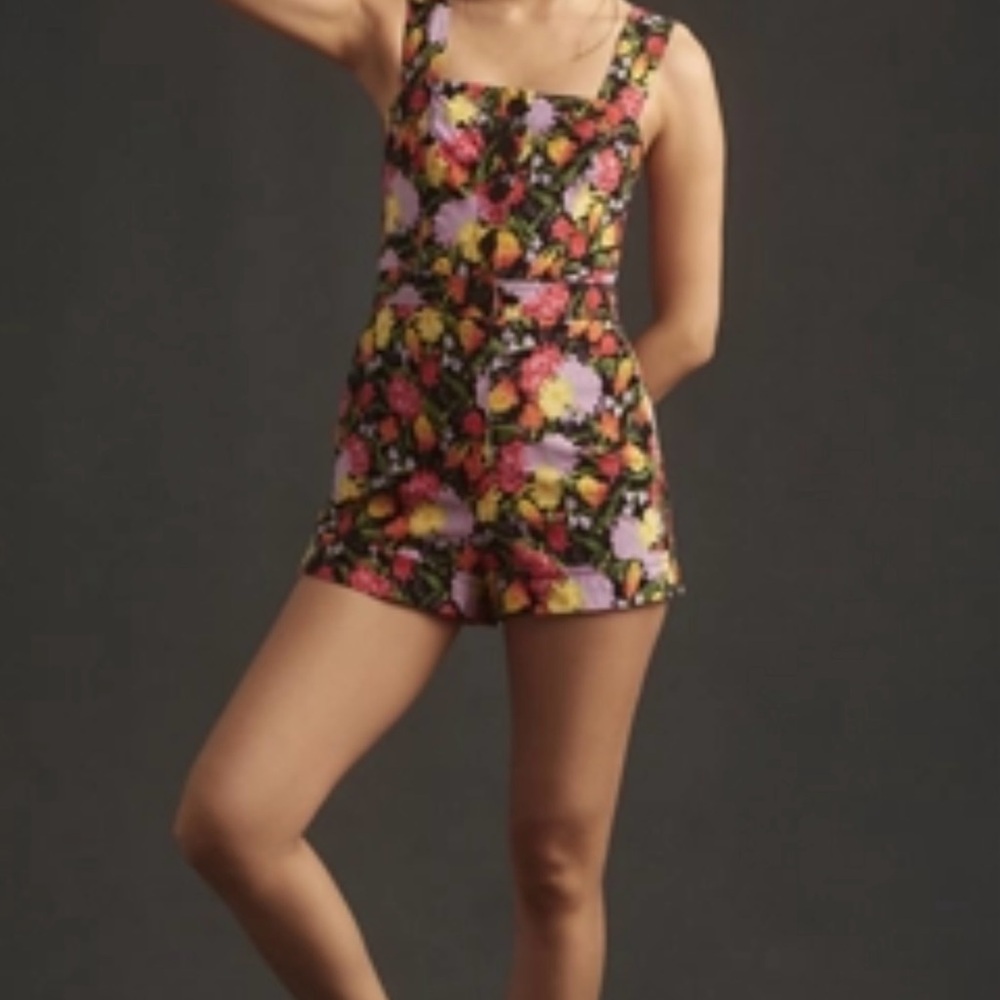 Maeve Orange Floral Button-Front Romper